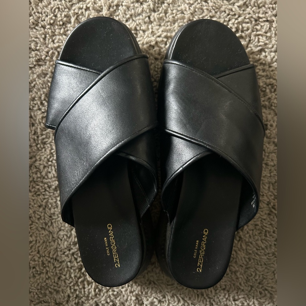 Cole Haan Zerogrand Black Leather Slide Sandals